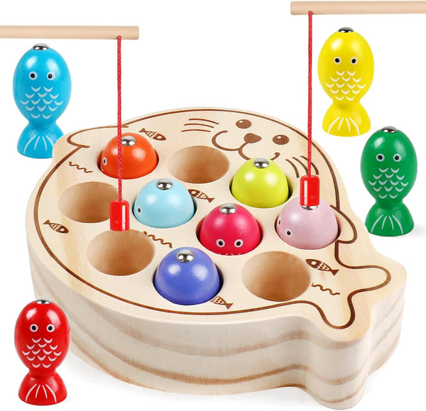 Magnetic Wooden Fishing Game Toys, Toddler Montessori Puzzle for Boys Girls Ages 3+, Educational Activities