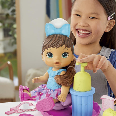 Baby Alive Sudsy Styling Doll, Brown Hair, includes 12-Inch Salon Chair, Toys for 3 Year Old Girls and Boys