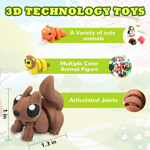 50 Pack 3D SCIONE Mini Printed Animal Figurines, Flexible Articulated Fidget Toys, Cute Desk Decor Party Favors