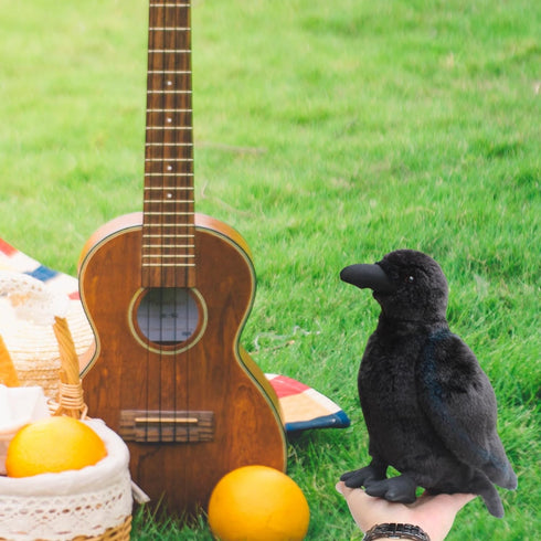 Realistic Crow Plush, Cute Black Raven Stuffed Animal, 9.44'' Soft Little Bird Toys for Kids Gifts