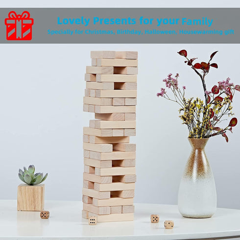 54PCS 4 Set SpeedArmis Mini Tumble Tower, Wooden Stacking Game for Teens - Pine Stack Timber Board Games with Dice