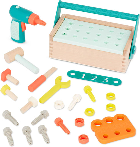 B. toys Fix ‘n’ Play Kit, Pretend Play Tool Box with Wooden Accessories, Carpenter Set for Kids 3 Years +