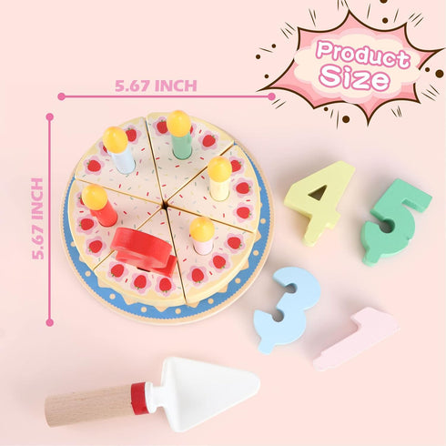 Wooden Cutting Birthday Cake Toys, Fake Cake Toy with Candles and Numbers, Montessori Tea Party Learning Toys