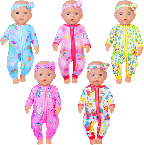 ZITA ELEMENT 5 Sets 14-18 Inch Baby Doll Clothes Outfits, Casual Wear for 17 Inch Baby Doll, 10 Pcs Doll Clothes