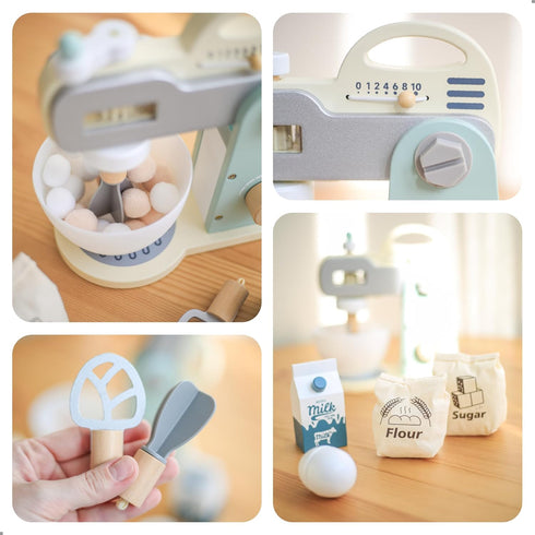 Set 10 Set 3 4 5 UMU Wooden Mixer Play Pcs Kids Baking Toy with Mixing Bowl Whisk Ingredients & More Pretend Kitchen