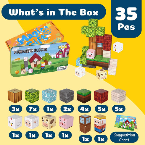 OAR Set 35PCS 38 Magnetic Building Blocks for Kids, Mini Travel Magnetic Blocks with Portable Iron Storage Box, STEM