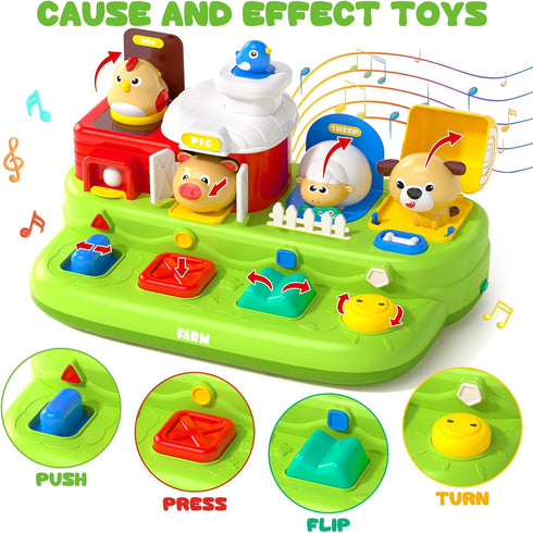 Vunrahsg 1-3 12-18 Interactive Pop Farm Animal Up Toys with Music Sounds Montessori Cause and Effect for Baby Boy Girl