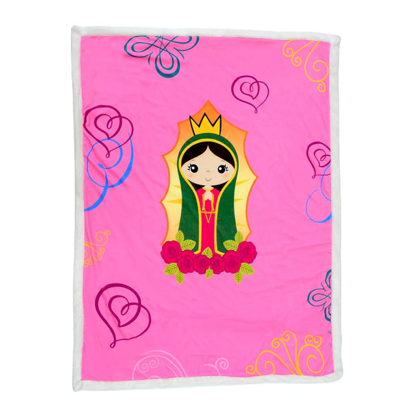 Linzy Plush Virgin Mary Our Lady of Virgen de Guadalupe Baby Double Blanket, Super Soft Pink (50x40 Inch), 62312