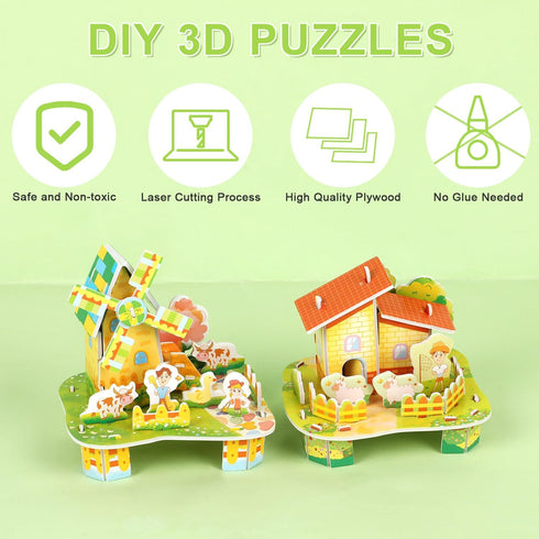 LOMIMOS 3D Cartoon Puzzles for Kids, 6 House Building Kit Creative DIY Jigsaw Toys for Art Crafts Birthday Party Favors