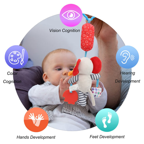 BLOOBLOOMAX Baby Car Seat Toys, Soft Plush Rattle, Cute Animal Doll, Early Development Hanging Toys for Newborns (12