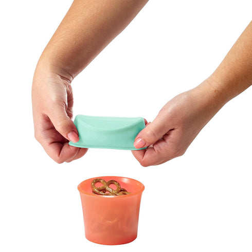 Boon Snug Toddler Snack Containers - 2 Lids and 2 Spill Proof Cups for Home and Travel Essentials (Pink, Blue)