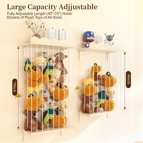 Hammock Adjustable Stuffed Animal Storage with Shelf (Patented) - Large Wooden Hanging Plush Toy Organizer - Corner