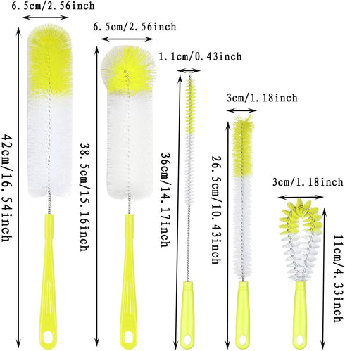 KELINFONG 5 Pack 16" Bottle Brushes, Long Handle Bottle Cleaning Brush,Straw Cleaner Brush,Flexible Bottle Cleaner