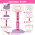 Adjustable Toddler Basketball Hoop Indoor for Ages 1-3, Pink Mini Hoop with 3 Balls for Outdoor Poolside Gift
