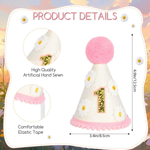 1st Daisy Birthday Decorations Highchair Pink Floral High Chair Banner Boho Flower One Wooden Cake Topper for Pastel