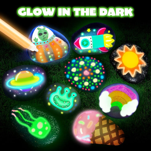 JOYIN 12 Rock Painting Kit - Glow in The Dark Rock Kit for Kids Ages 6-12, Art Supplies for Birthday Party Gift