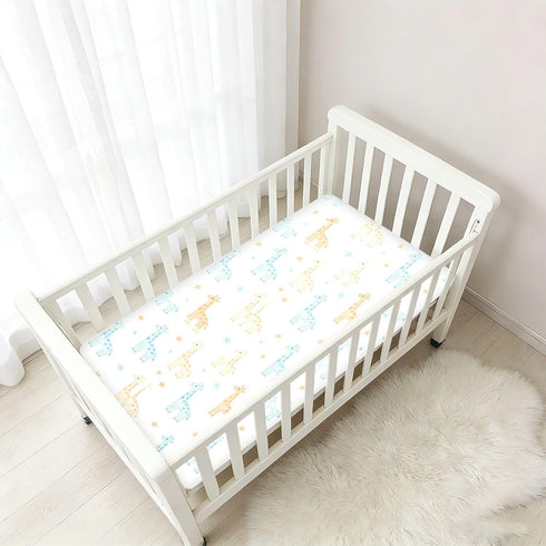 miaozhen 1 Pack 52x28 Cotton Baby Crib Sheets Ultra Soft Blue and Orange Simplified-line Giraffe Playard Mattress