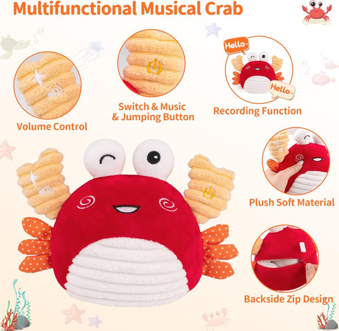 0-6 100+ 1 2 3 nicknack Baby Toys Months Crawling Dancing Bouncing Musical Learning Plush Crab,Interactive Songs Toy