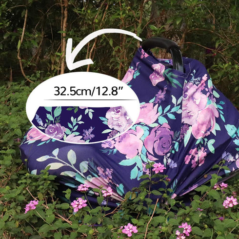 Carseat Cover Girls - Multiuse Nursing Breastfeeding Covers, Purple Flower Theme, Stretchy Soft Breathable Canopy