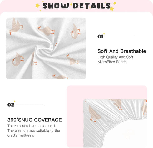 CaTaKu 28"x 52" Mini Crib Sheets Fitted for Girls Boys Cute Gooses Duck Baby Crib Sheets, Neutral Mattress Sheets
