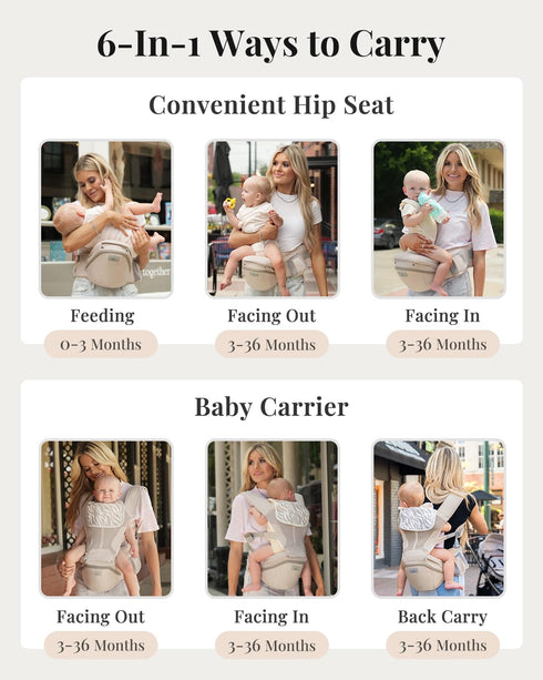 6-in-1 Cozy 7-50lbs, MOMTORY StowNGO Pro Baby Carrier, Safety-Certified Baby Carrier Newborn to Toddler, Detachable