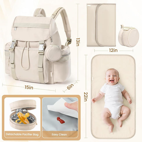 COOLREX Backpack Diaper Bag with Changing Pad, Pacifier Case & Stroller Straps, Insulated Pockets Water Resistant