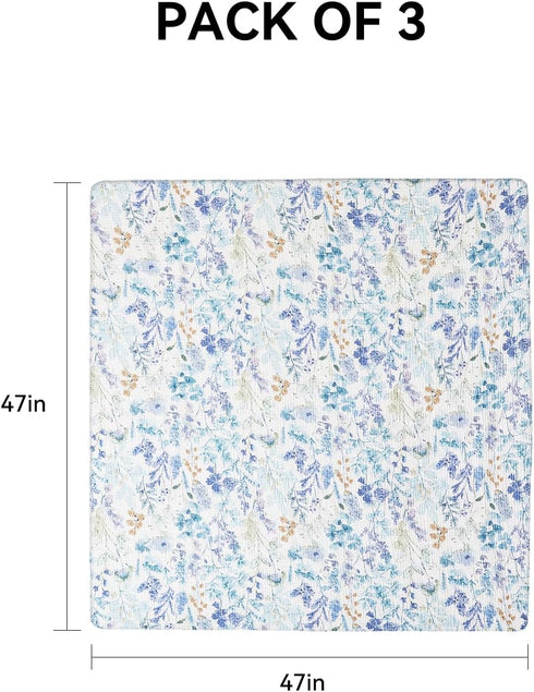 3 Pack 47"X47", TILLYOU Muslin Swaddles for Newborns Baby Blankets for Girls Boys Cotton Swaddle Blankets Blue Flower