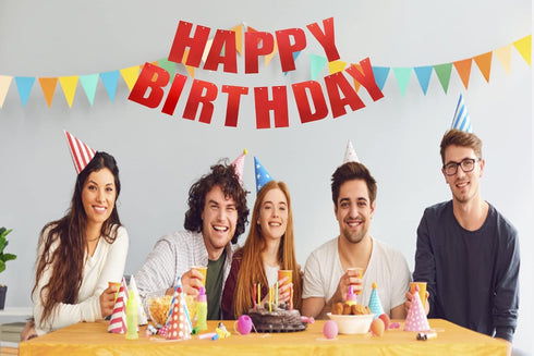 Happy Birthday Banner for Birthday Party Decorations, Red