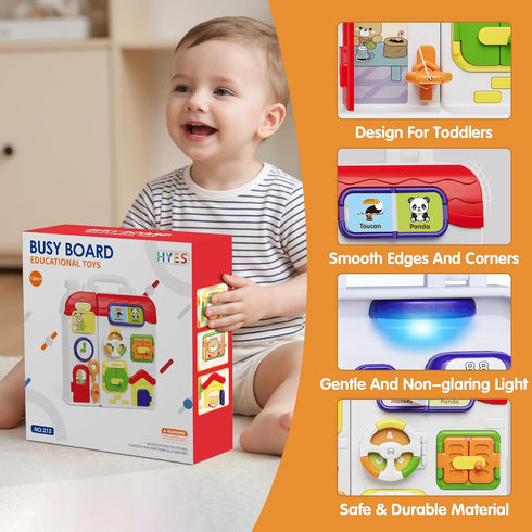 1-3 2-4Musical 12-18 1 HYES Montessori Busy Board for Toddlers Toy for Month Age, Early Educational Learning Birthday