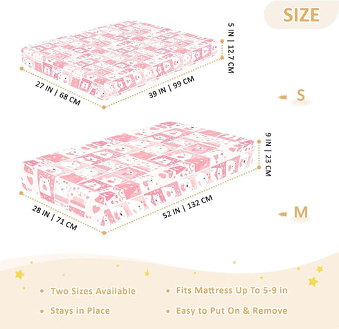 miaozhen 1 Pack 52x28 Cotton Baby Crib Sheets Soft Breathable Bear White and Peach Playard Mattress Sheets for Nursery