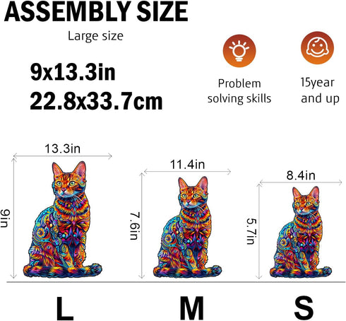 Wooden Puzzle for Adults, Cat Wooden Jigsaw Puzzles, Unique Animal Shape Wood Cut Puzzles for Family