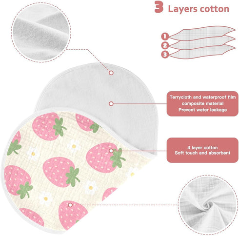 decor gift 4 Pack 22x11in Cotton Baby Burp Cloths Soft and Absorbent? Cute Cartoon Strawberry Flower Feed Cloth