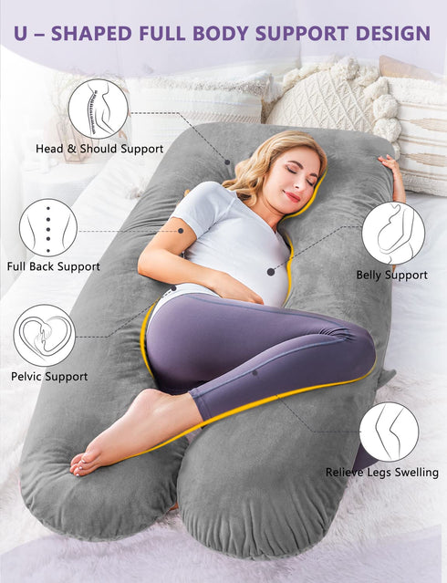 Meiz U Shaped Pregnancy Pillow with Removable Velvet Cover (Gray)