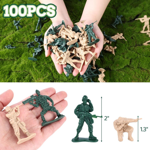 Shindel 100PCS Army Men Toy Soldiers, Plastic Army Men Playset Green Yellow Soldier Figures 10 Poses for Boys Birthday Gift