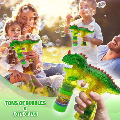 Upgraded Dinosaur Bubble Gun, Leak-Free Automatic Bubble Blower & Maker for Toddlers & Kids, Includes Batteries &