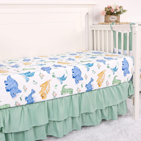 4-Piece Set Set TANOFAR Crib Bedding for Baby Boys, Blue Dinosaur Nursery Bedding Includes Comforter, Fitted Crib