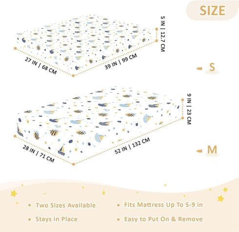 miaozhen 1 Pack 52x28 Cotton Baby Crib Sheets Soft Breathable Funny Ocean Bee White Children Crib Sheet for Nursery