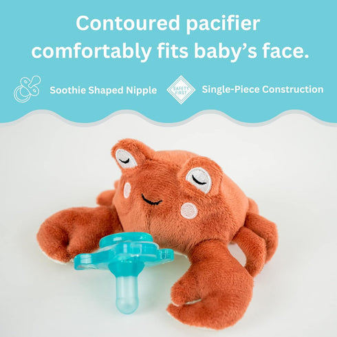 PaciBuddy Crab Pacifier Holder - Plush Toy with Detachable Pacifier, Universal Adapter for 0+ Months