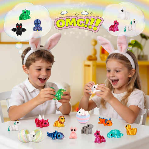 Fenoee 24Pcs 3D 3D Prefilled Easter Eggs - Printed Surprise Eggs with Animals Toys Capsule Vending Machine Toy Easter