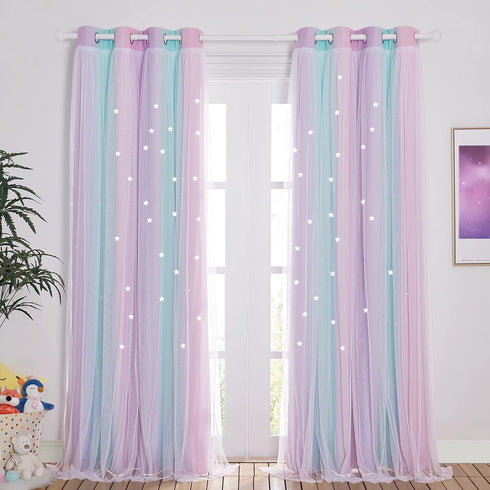 NICETOWN Baby Room Decor, White Gauze & Blackout Drapes Assembled, Star Cut