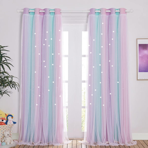 NICETOWN Baby Room Decor, White Gauze & Blackout Drapes Assembled, Star Cut