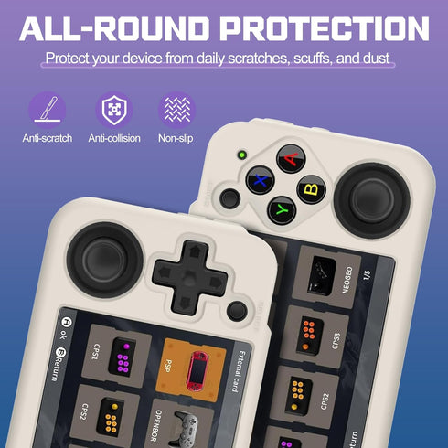 Compatible with RG35XX H Retro Handheld Game Console: Soft Silicone Protective Case with Lanyard, White