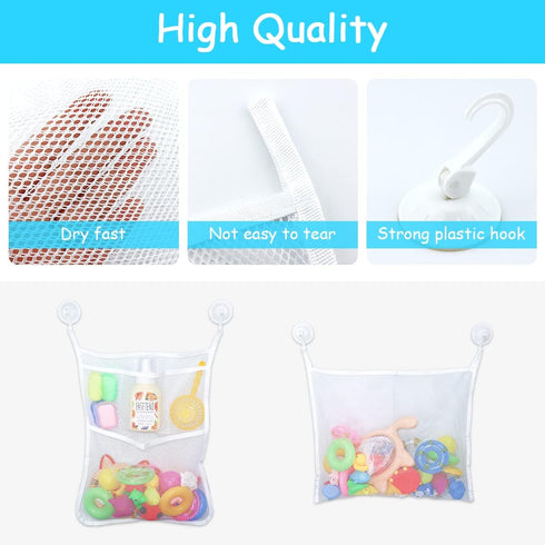 LEEFONE 2 18 14 Inch 4 PCS Mesh Bathtub Toy Holder Bag, x Bath Toy Organizer, Ultra Strong Hooks, White