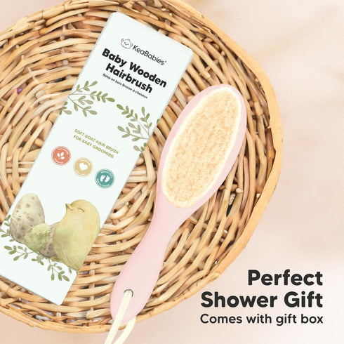 Baby Hair Brush - Soft Goat Bristles, Cradle Cap Brush for Infant, Toddler, Kids (Blush, Oval)