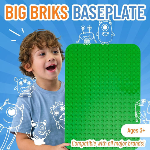 Strictly Briks Mega Block Baseplate, 15 in x 10.5 in, Dark Green, Durable Brick Toy Baseplate
