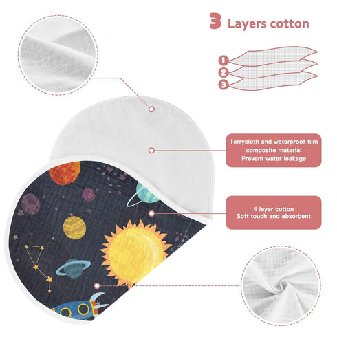 Set 1, 11 x22 Inch Kigai Carton Space Spaceships Muslin Baby Burp Cloths, Large Absorbent Cotton Muslin Burp Cloths