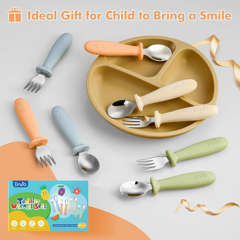 8 Pieces Toddler Utensils Set, Kids Silverware with Silicone Handle, Safe 18/8 Stainless Steel
