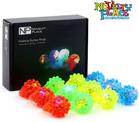 12Pcs Novelty Place Flashing LED Jelly Rings Fun Glow in the Dark Light Up Toy Rings for Kids, Party Favors, Birthday