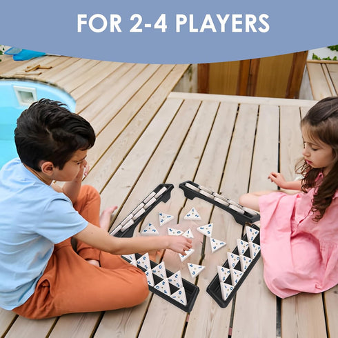 Set 4 56 2-4 Triangle Domino Game with Holders Travel Case | Upgrated Triangular Tiles for Kids, Portable Classic Board
