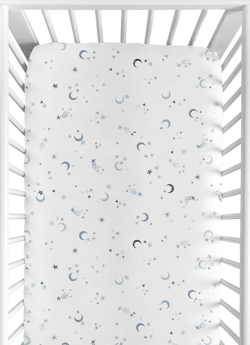 Sweet Jojo Designs Fitted Baby Crib Sheets (Blue Moon and Stars) for